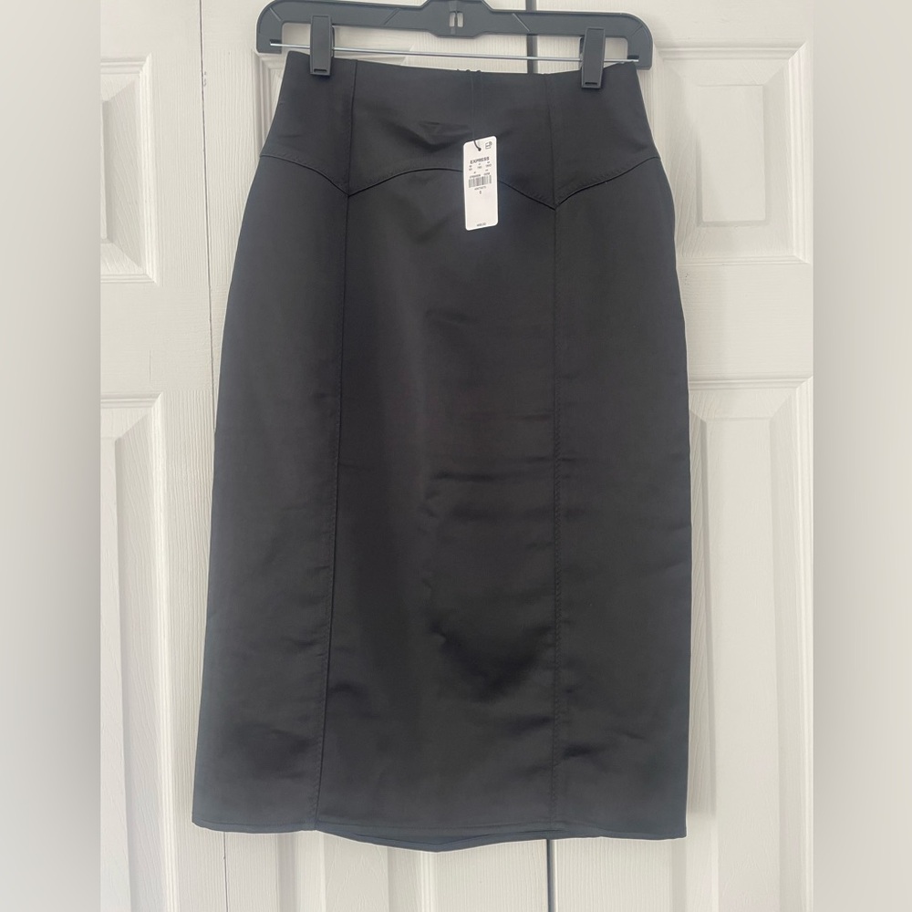 Express Black Satin Pencil Skirt High-Waist